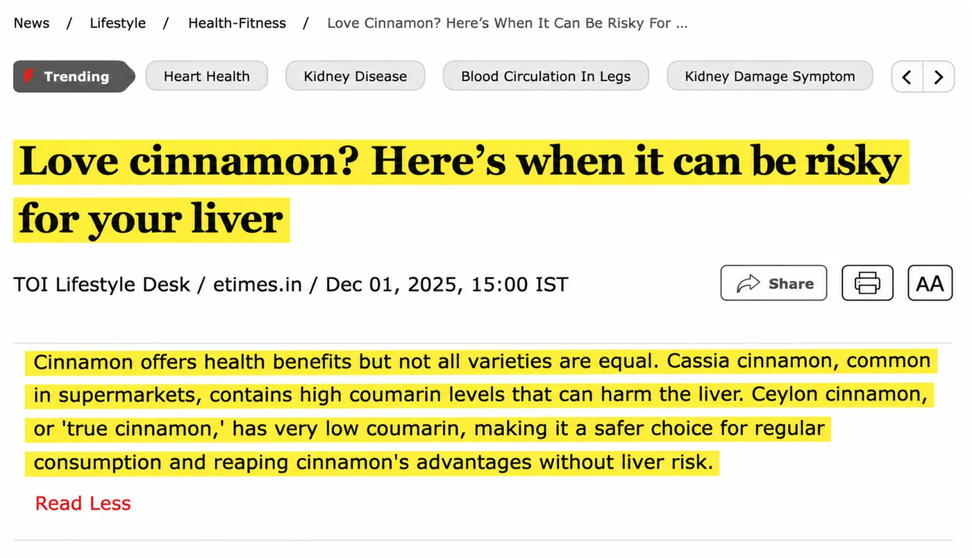 Article: Love cinnamon? Here is when it can be risky for your liver
